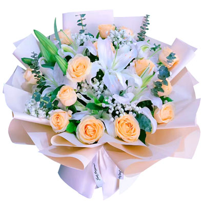 拉萨16朵香槟玫瑰2支百合，爱的温暖和幸福