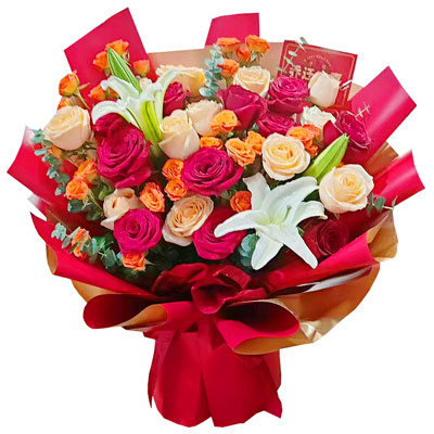 拉萨19朵玫瑰百合，爱情永不凋零