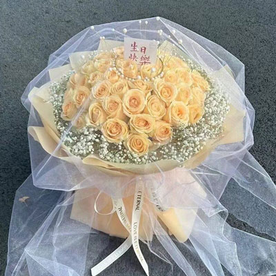 拉萨52朵香槟玫瑰满天星，你就是我的全部