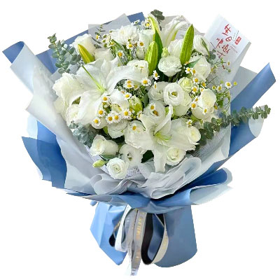 拉萨11朵白玫瑰桔梗百合，爱永恒不息