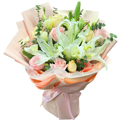 拉萨10朵玫瑰百合混搭，爱是难忘时刻