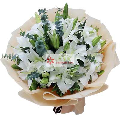 拉萨9支白色多头百合，祝福你幸福