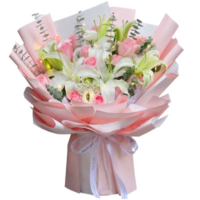 拉萨16朵粉玫瑰百合，感情稳定坚固