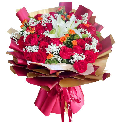 拉萨33朵红玫瑰百合，爱如同花般绽放